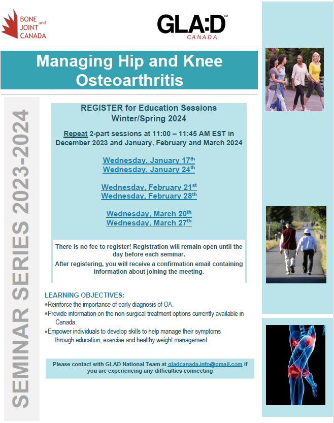 Managing Hip and Knee Osteoarthritis Education Sessions: Registration Page  – GLA:D Canada